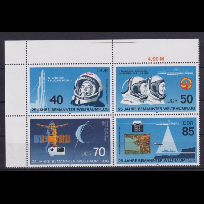 DDR 3005-3008 ZD Eckrand links oben 4er Block 25 Jahre Weltraumflug postfrisch 