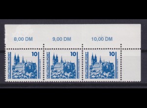 DDR 3344 Eckrand rechts oben 3er Streifen Bauwerke und Denkmäler 10 Pf *+