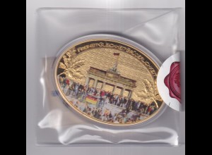 Medaille 25 Jahre Mauerfall vergoldet Swarovski 2014 in Kapsel mit Zertifikat