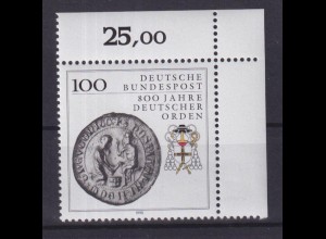Bund 1451 Eckrand rechts oben 800 Jahre Deutscher Orden 100 Pf postfrisch