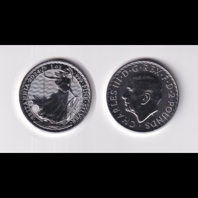 Silbermünze 1 OZ Großbritannien Britannia 2 Pounds 2024