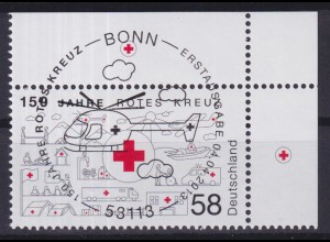 Bund 2998 Eckrand rechts oben 150 Jahre Rotes Kreuz 58 C ESST Bonn