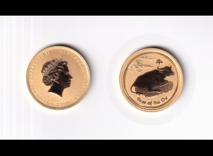 Goldmünze Australien 1/4 OZ Jahr des Ochsen Lunar II 25 Dollar 2009 in Kapsel