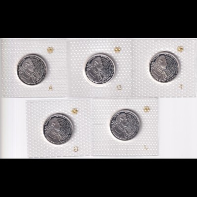 5 Silbermünzen 10 DM 1999 Goethe Weimar Prägeanstalten A, D, F, G, J PP