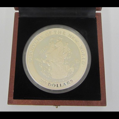 Silbermünze 1 Kilo Bahamas Santa Maria 1492-1992 100 Dollars in Holzmünzkassette