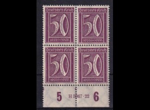 Deutsches Reich 183 b Unterrand 4er Block mit HAN Ziffern 50 Pf postfrisch