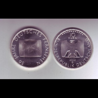Silbermünze 10 Euro stempelglanz 2002 50 Jahre Deutsches Fernsehen 