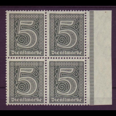 Deutsches Reich Dienst D 23 Seitebrand rechts 4er Block 5 Pf postfrisch