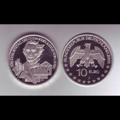 Silbermünze 10 Euro stempelglanz 2003 Justus von Liebig 