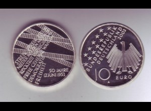 Silbermünze 10 Euro stempelglanz 2003 50 Jahre Volksaufstand 