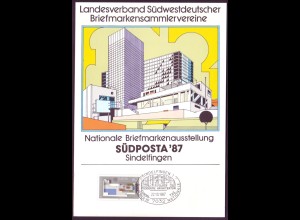 Bund 1321 Sonderblatt Briefmarkenausstellung SÜDPOSTA Sindelfingen `87 