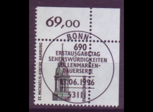 Bund 1860 Eckrand rechts oben SWK 690 Pf mit Ersttagsstempel Bonn