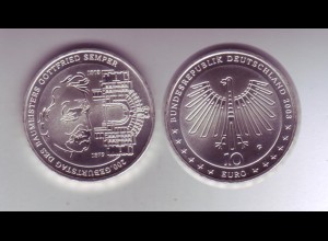 Silbermünze 10 Euro stempelglanz 2003 Gottfried Semper 