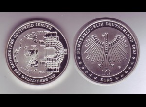 Silbermünze 10 Euro spiegelglanz 2003 Gottfried Semper 