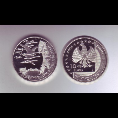 Silbermünze 10 Euro stempelglanz 2004 Wattenmeer 