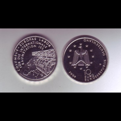 Silbermünze 10 Euro stempelglanz 2004 Raumstation ISS 